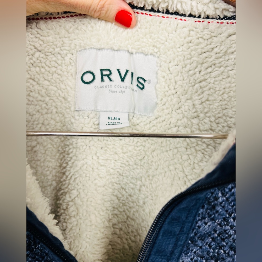 Orvis Blue Sherpa-Lined 1/4 Zip Pullover – Heathered Fleece Sweater – Size XL - Picture 6 of 14